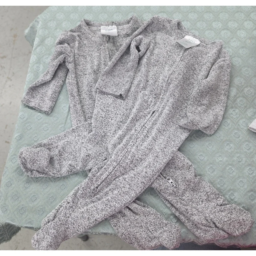 Aden + Anais 2 Pack Baby Footed Pajamas Heather Grey 0-3 Months Two Way Zip